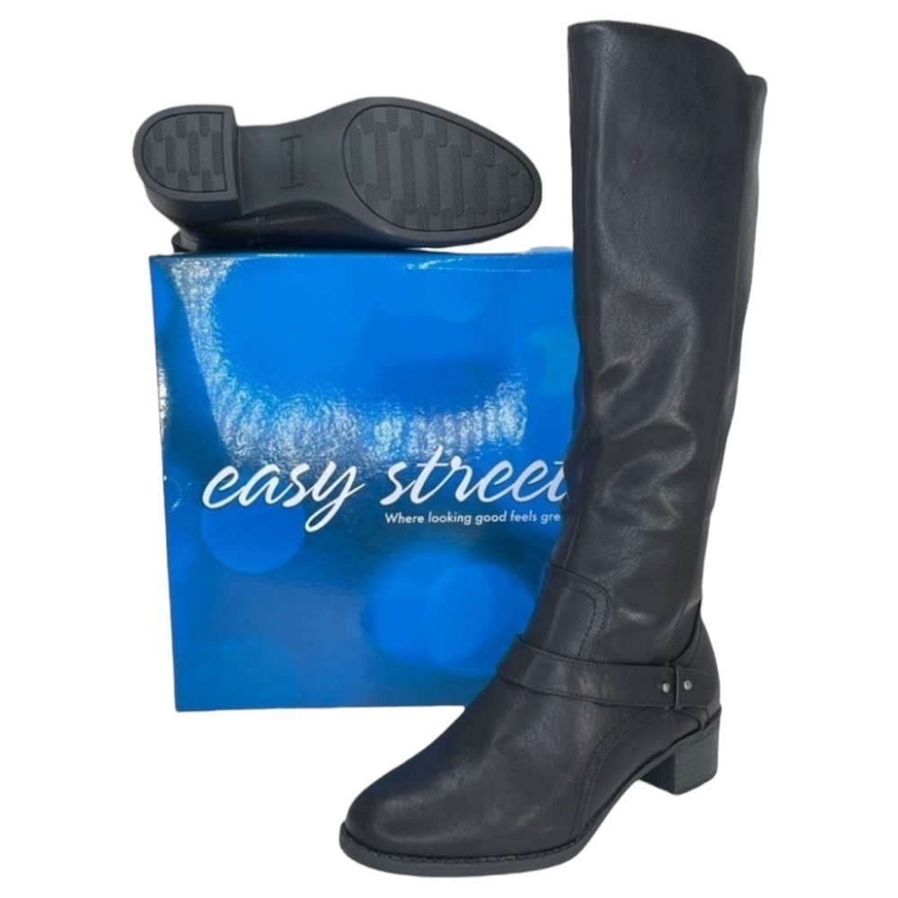 Easy Street Jewel Black Faux Leather Knee High Womens Boots Size 10W